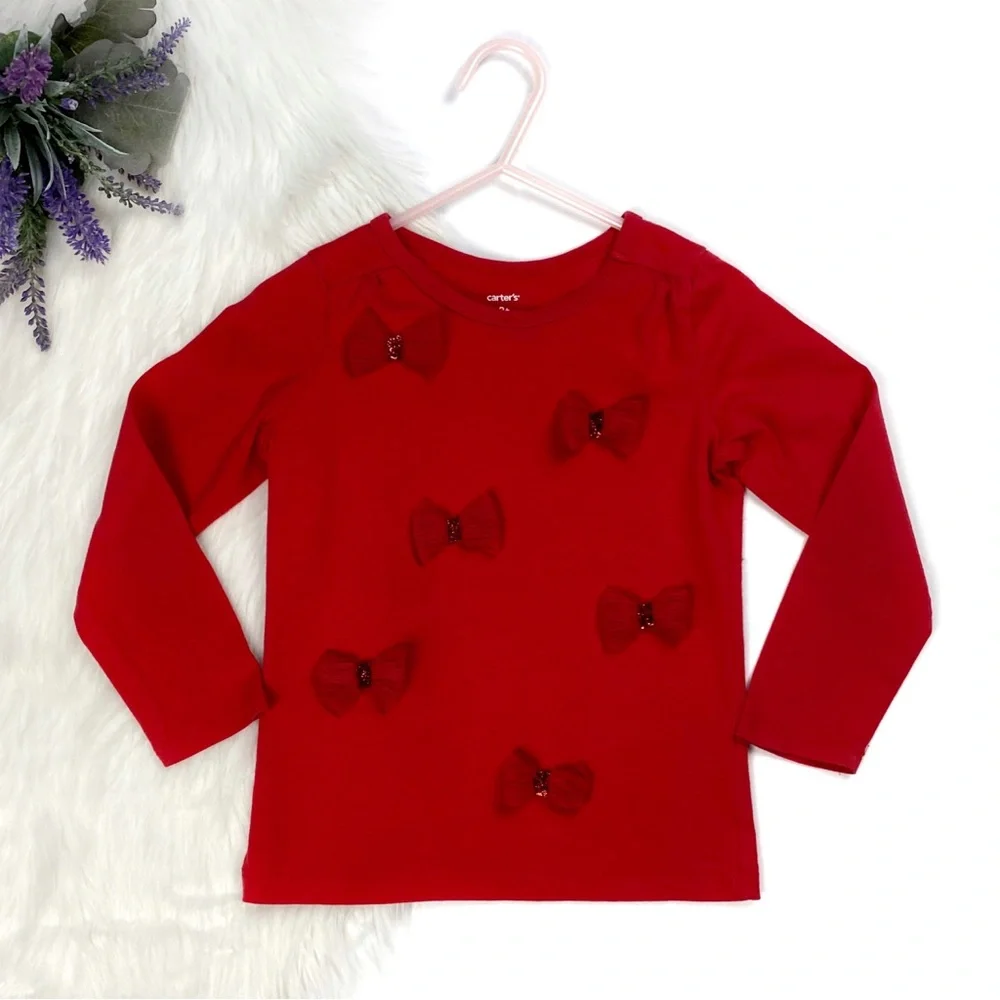 Carter's Girls Bow Embellished Long Sleeve Top Red